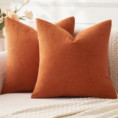 MIULEE Olive Green Couch Pillow Covers 18x18 Inch, Set of 2 Soft Chenille Decorative Square Throw Pillow Covers Farmhouse for Sofa Living Room Bed