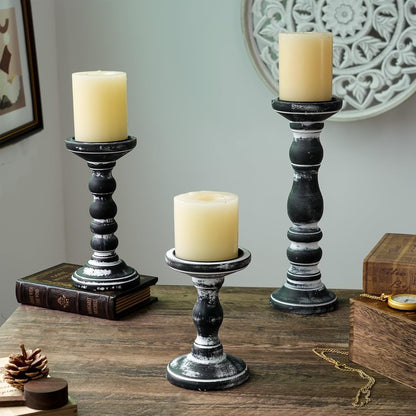 Wood Pillar Candle Holder: 3Pcs Rustic White Candle Holders for Pillar Candles Wood Candle Holders Distressed Wooden Farmhouse Candle Holder Large Rustic Candle Holder for Fireplace Table