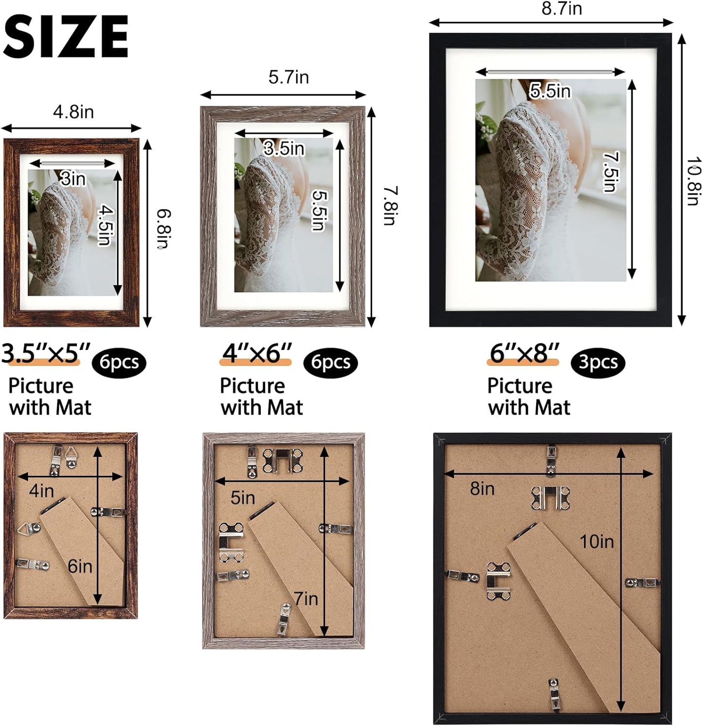 Fixwal Picture Frames Set, Gallery Wall Frame Set Picture Frames Collage 15 Pack for Wall or Tabletop with 8x10 5x7 4x6 Frames, Soft Earth Tones