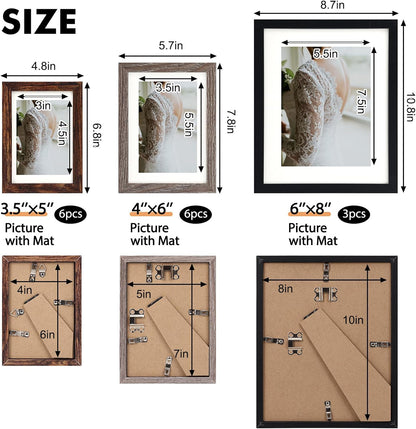 Fixwal Picture Frames Set, Gallery Wall Frame Set Picture Frames Collage 15 Pack for Wall or Tabletop with 8x10 5x7 4x6 Frames, Soft Earth Tones