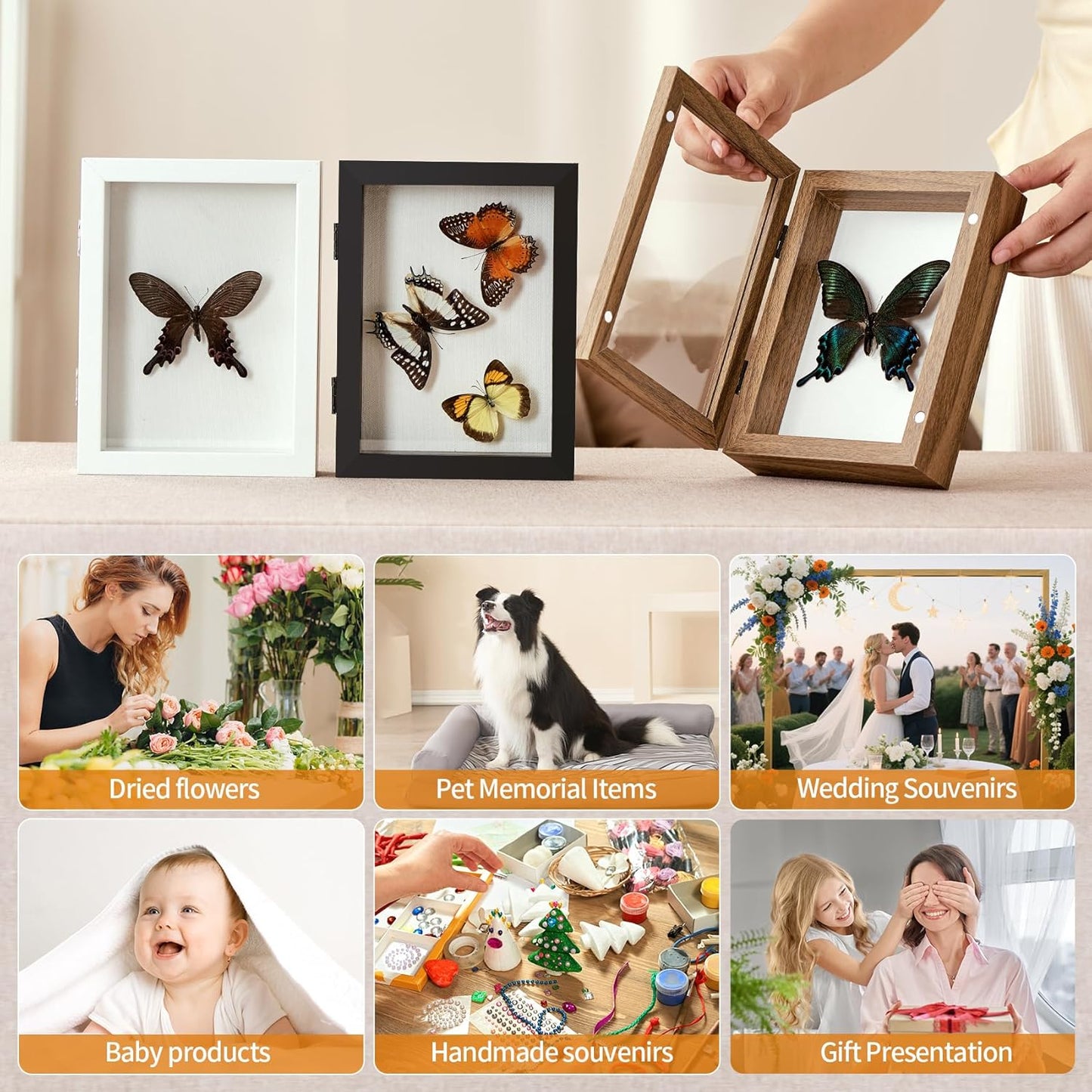 8x10 Deep Shadow Box Picture Frame Display Case with Linen Back and Stand,Real Glass Black Shadow Memory Box Frame 8x10 for Flower Baby Pet Wedding Photo Art Craft Memorial Wall Decor Gift