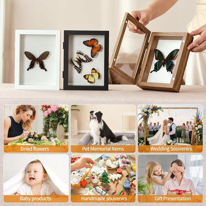 8x10 Deep Shadow Box Picture Frame Display Case with Linen Back and Stand,Real Glass Black Shadow Memory Box Frame 8x10 for Flower Baby Pet Wedding Photo Art Craft Memorial Wall Decor Gift