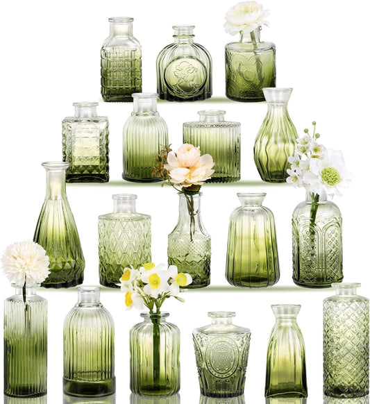 36pcs Glass Bud Vase Bulk Set, Clear Small Glass Vases for Flowers, Vintage Flower Vases in Bulk for Centerpieces, Wedding Decorations,Table Decor