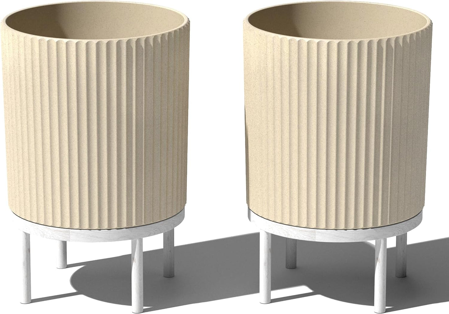 Veradek Demi Series Round Planter w/ Stand for Porch/Patio | Durable Plastic-Concrete & Wooden Stand | Modern Décor for Tall Plants, Flowers