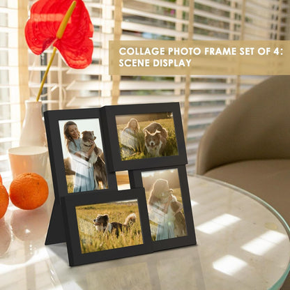 DUENPY 4x6 Collage Picture Frame Tempered Glass Front, Displays Four 4x6 Photo, Family Photo Collage Frame, Wall Decor Wall Hanging or Tabletop, Brown