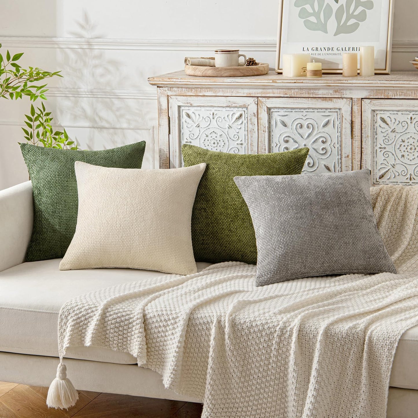MIULEE Pack of 2 Couch Throw Pillow Covers 18x18 Inch Neutral Beige Modern Boho Accent Decorative Pillow Covers Soft Chenille Farmhouse Cushion Covers for Home Decor Bed Sofa Living Room