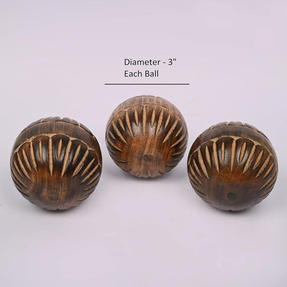 EDHAS Decorative Mango Wood Round Balls Set of 3 for Centerpiece or Individual Use Ideal for Use in Tray Bowl or Basket Decor