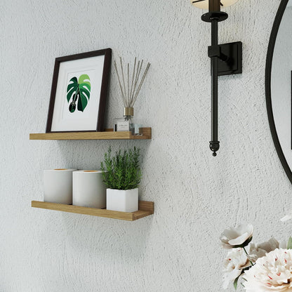 White Floating Shelves for Wall Decor, Wall Mounted Wood Storage Shelf for Bedroom, Living Room, Bathroom, Kitchen, Nursery, Display Picture Ledge Shelf with Lip Set of 2-14 Inches, White