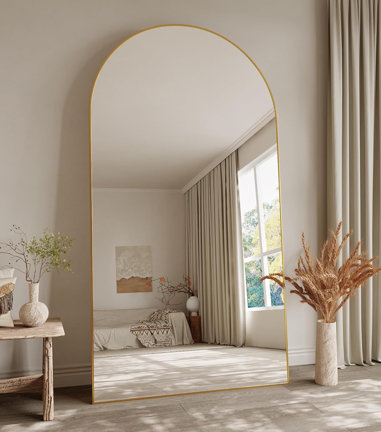 Koonmi 30"x71" Arched Full Length Mirror, Gold Large Floor Mirror with Aluminum Alloy Frame, Standing Hanging or Leaning Wall-Mounted Full Body Mirror for Living Room and Bedroom