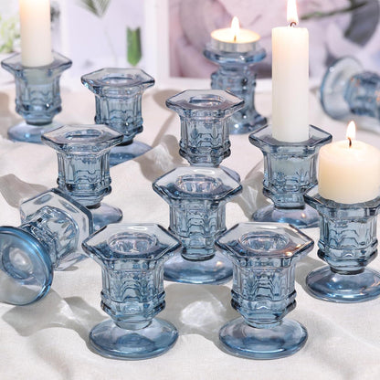 Lanttu Candlestick Holders Bulk, 12 Pcs Glass Candle Holders Set Clear, Crystal Taper Candle Holder for Wedding, Table Centerpiece, Home Decoration