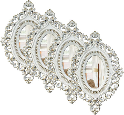 ZEXUIRU 4 Set. Rustic Wall Mirrors for Bedroom Bathroom Living Room Entryway Wood Farmhouse Square Easy to Hang Framed Decorative Accent Hanging Wall-Mounted Mirror Set for Living Room - Black