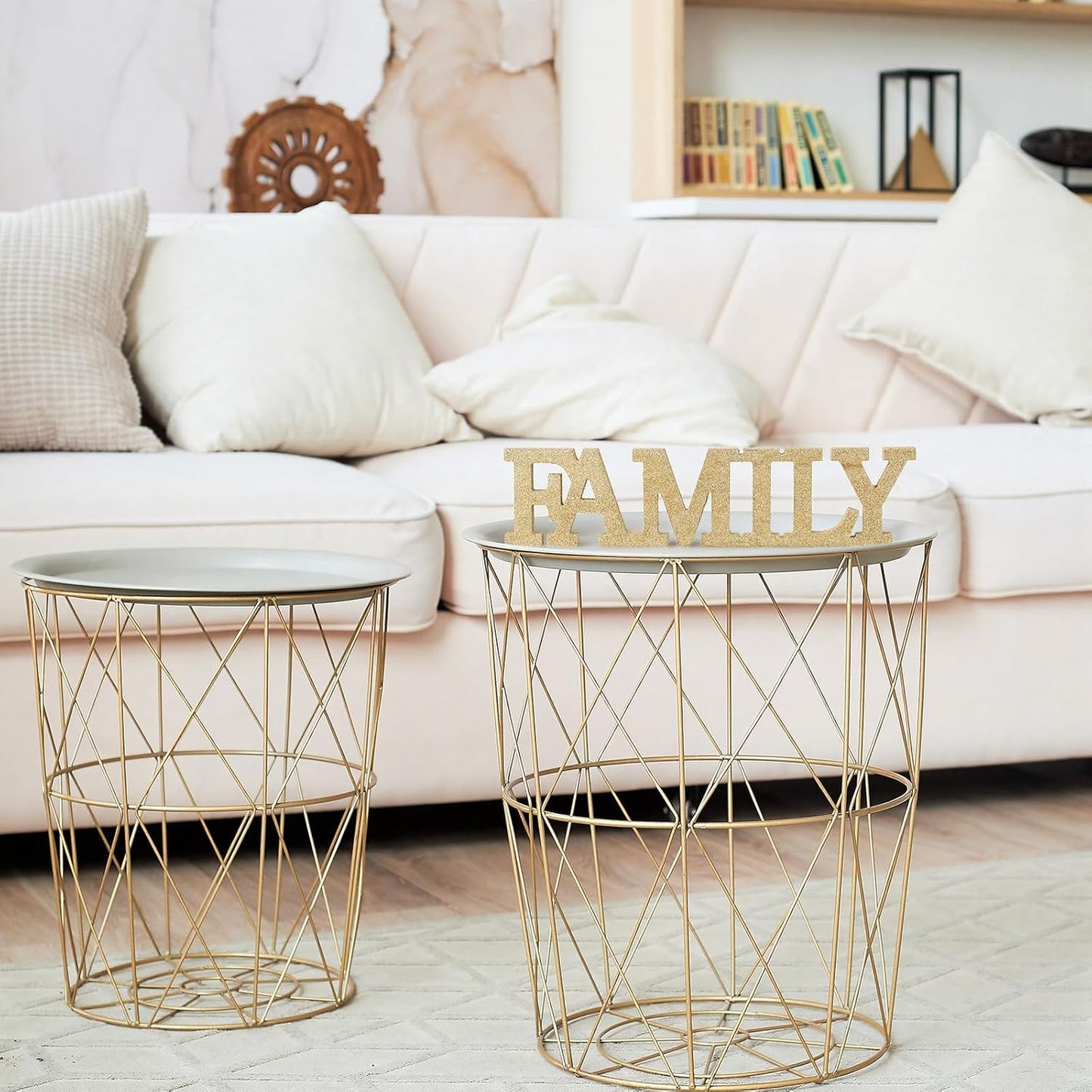 Wonderjune Wooden Home Wall Decor Sign Rustic Family Room Table Decoration Family Letter Signs for Pantry Kitchen Living Room Bedroom Shelf Mantel Fireplace Tables Centerpiece(White)