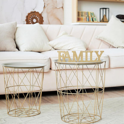 Wonderjune Wooden Home Wall Decor Sign Rustic Family Room Table Decoration Family Letter Signs for Pantry Kitchen Living Room Bedroom Shelf Mantel Fireplace Tables Centerpiece(White)