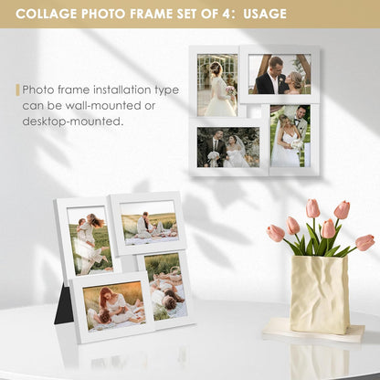 DUENPY 4x6 Collage Picture Frame Tempered Glass Front, Displays Four 4x6 Photo, Family Photo Collage Frame, Wall Decor Wall Hanging or Tabletop, Brown