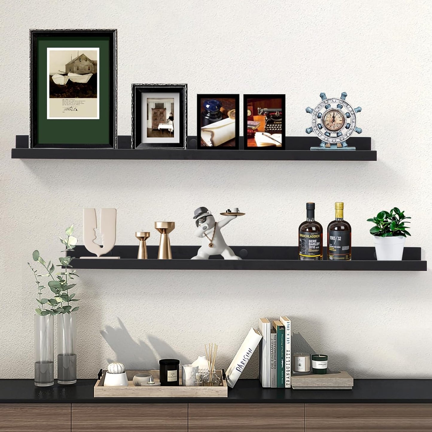AZSKY Floating Shelves Wall Mounted Set of 2 Natural Wood Picture Shelves Wall Shelves for Bedroom Bathroom Living Room Kitchen Laundry Room Storage & Decoration 24 Inch