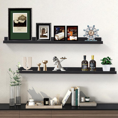 AZSKY Floating Shelves Wall Mounted Set of 2 Natural Wood Picture Shelves Wall Shelves for Bedroom Bathroom Living Room Kitchen Laundry Room Storage & Decoration 24 Inch