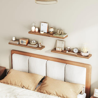 RALGEND Floating Shelves for Wall, 1.5" Thick Wall Shelf Set of 3 with Invisible Brackets, L31.5 x W7.9 Hanging Shelves Farmhouse Home Decor for Bathroom, Living Room, Bedroom, Rustic Brown 8301BJP3BF