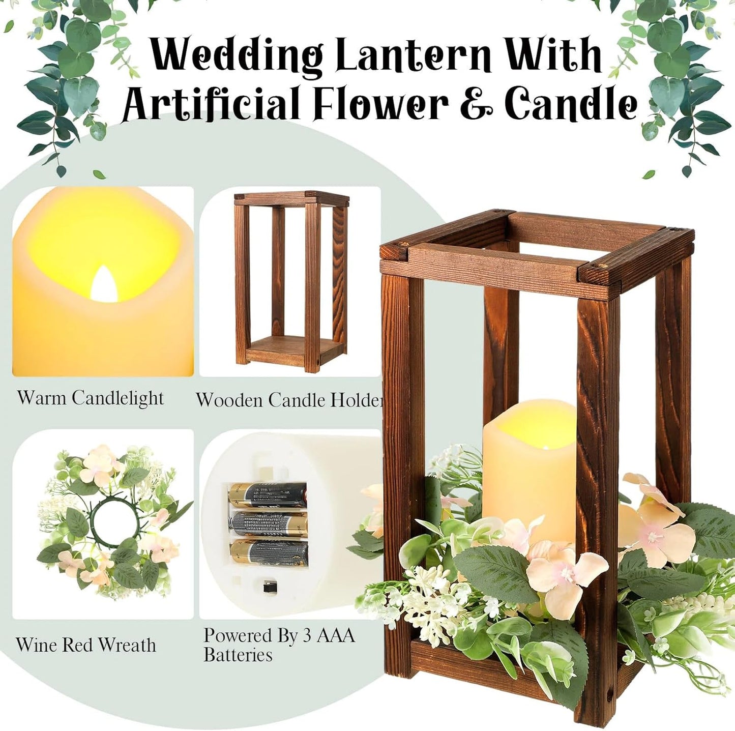 Hushee 30 Pcs Wooden Wedding Lantern Centerpiece Integrated Holders with Candles and Wreaths Rustic Wooden Candle Lantern Decor for Wedding Party Table Valentine Decor (Yellow)
