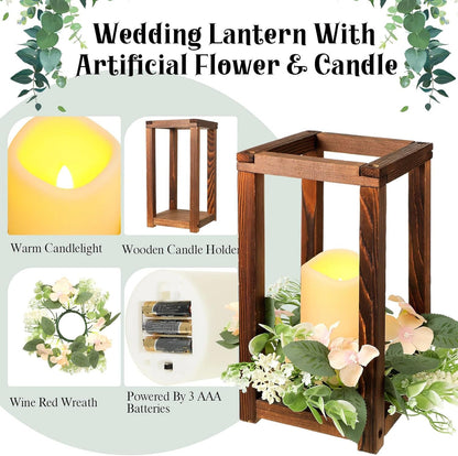 Hushee 30 Pcs Wooden Wedding Lantern Centerpiece Integrated Holders with Candles and Wreaths Rustic Wooden Candle Lantern Decor for Wedding Party Table Valentine Decor (Yellow)