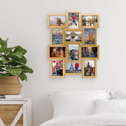 MELANNCO Collage Picture Frame for Wall, Holds 12 Photos - Six 4x6 and Six 6x4 Images, 18x23 Inch Black Plastic Frame, Hang Horizontal or Vertical, Gallery Wall Decor