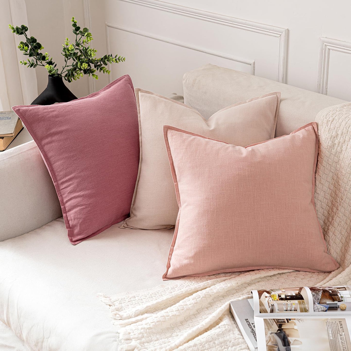 MIULEE Decorative Linen Euro Sham Pillow Covers 26x26 Cream White Boho Farmhouse Neutral Couch Throw Pillows for Bed Pack of 2 Accent Modern Pillowcase Sofa Livingroom Home Decor