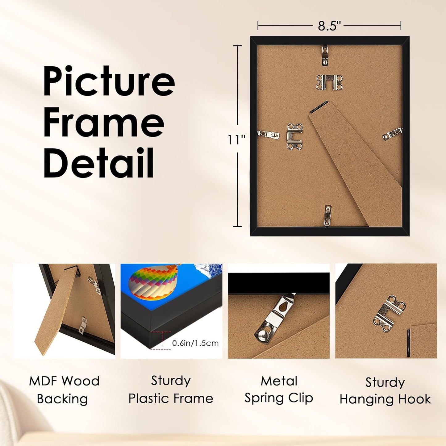 FIXSMITH 8x10 Picture Frame Set of 2, Photo Frame with HD Plexiglass, Display Pictures 5x7 with Mat or 8x10 Without Mat Multi Picture Frames Collage for Tabletop or Wall Display, Black