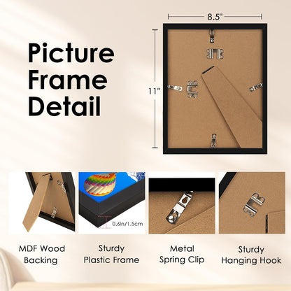 FIXSMITH 8x10 Picture Frame Set of 2, Photo Frame with HD Plexiglass, Display Pictures 5x7 with Mat or 8x10 Without Mat Multi Picture Frames Collage for Tabletop or Wall Display, Black