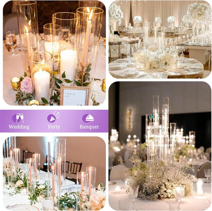 24 PCS Hurricane Candle Holder, 2.5" W x 14" H Open Ended Glass Candle Cylinder Sleeve, Clear Glass Cylinder Candle Holder, Open Flame Candle Chimney Tube Cover, Bottomless Cylindrical Glass