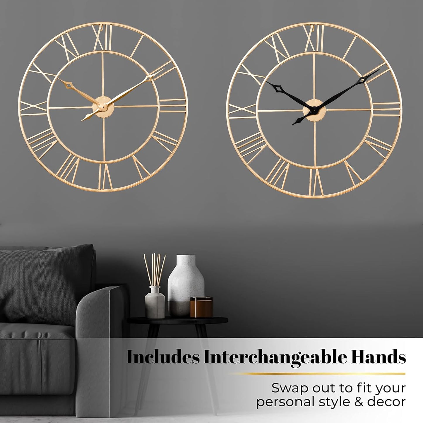 CLXEAST 30 Inch Large Wall Clock Modern, Oversized Roman Numeral Decorative Black Metal Wall Clock for Living Room Decor,House Warming Gifts New Home