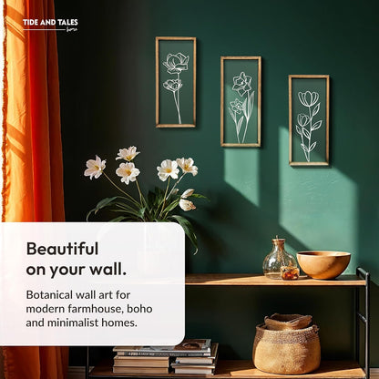 3D Floral Green Wall Art (Set of 2) Lightweight, Wooden Ready-to-Hang Boho Framed Wall Art for Bathroom, Bedroom, Living Room or Office – Premium Sage Green Farmhouse Decor – Gift-Boxed
