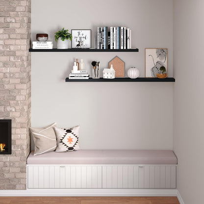 Ballucci Floating Shelves for Wall, 48" Wood Wall Shelf Set of 2, with Invisible Brackets for Bathroom, Living Room, Bedroom, Kitchen, Nursery, 8" Deep, Black