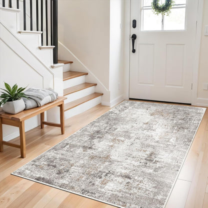 2x3 Washable Non-Slip Area Rug - Soft Low Pile Throw Rug for Kitchen Entryway Bedroom - Modern Indoor Door Mat with Rubber Backing (Beige Grey) - Colors B