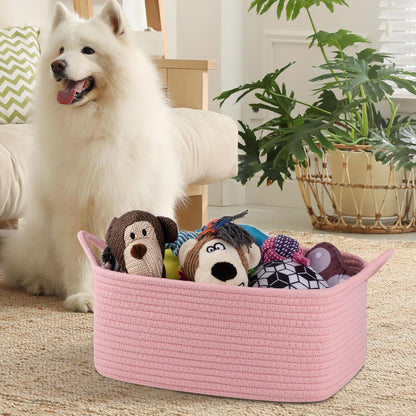 OIAHOMY Woven Basket, Gift Basket Empty with Gift Bags and Ribbons, Rope Baskets for Baby Showers, Storage Baskets with Handles for Nursery, Pet Toy Organizer - White