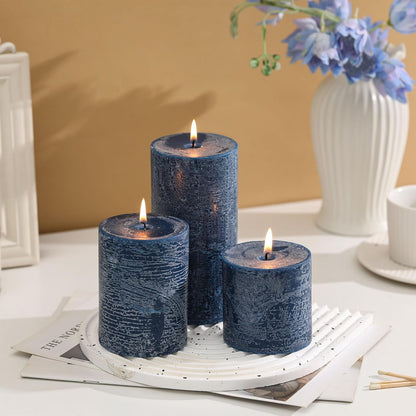 3x6 Inch Sage Green Pillar Candles Set of 3 - Unscented Spring, Long Clean Burning, Large Smokeless Dripless for Home Decor, Dinner Table, Bathroom, Rustic Decor