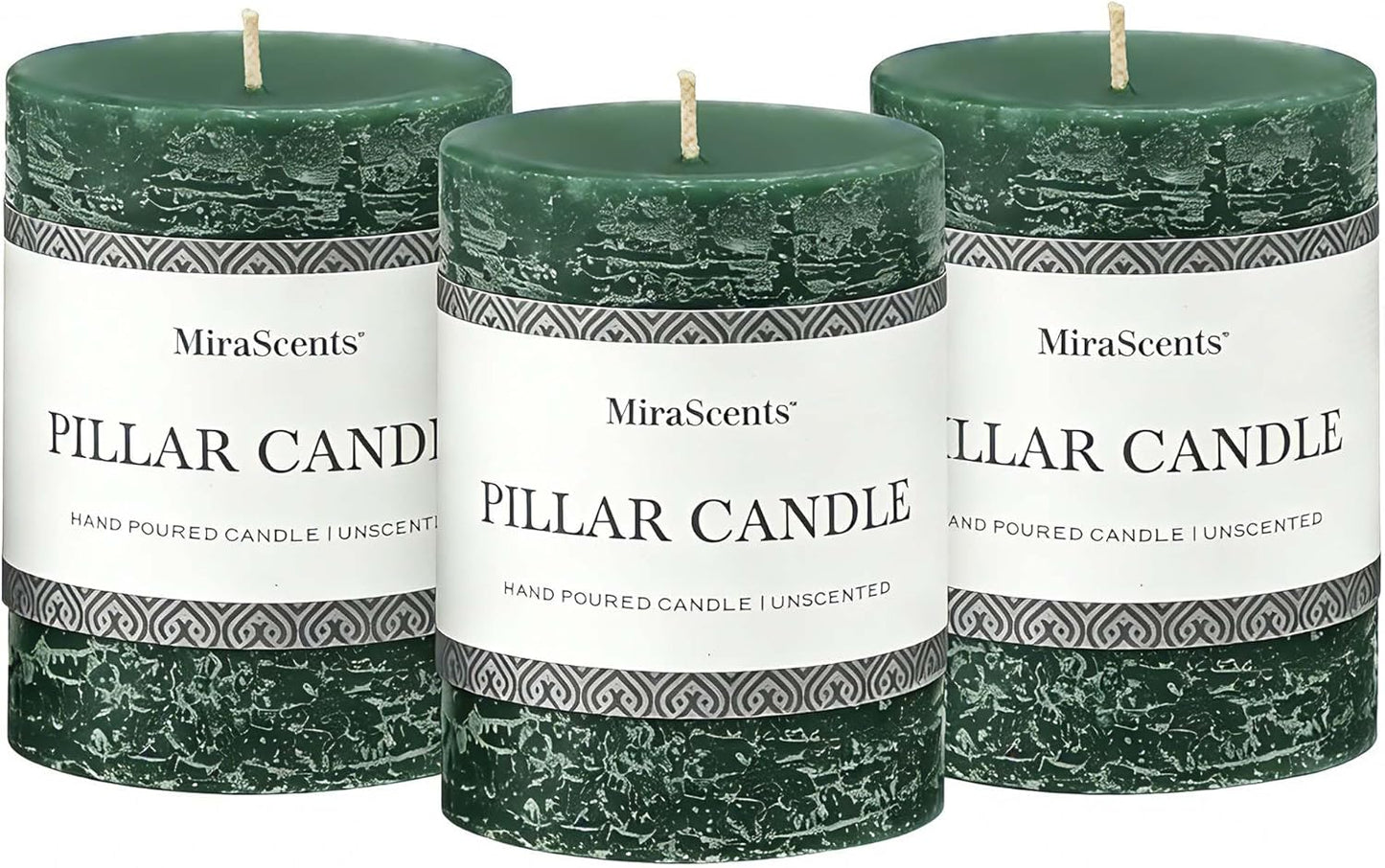 3x6 Inch Sage Green Pillar Candles Set of 3 - Unscented Spring, Long Clean Burning, Large Smokeless Dripless for Home Decor, Dinner Table, Bathroom, Rustic Decor