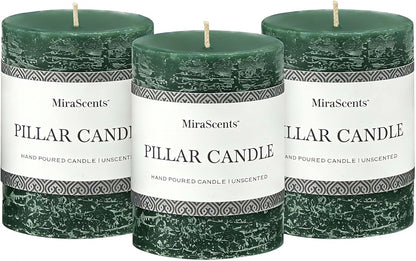 3x6 Inch Sage Green Pillar Candles Set of 3 - Unscented Spring, Long Clean Burning, Large Smokeless Dripless for Home Decor, Dinner Table, Bathroom, Rustic Decor