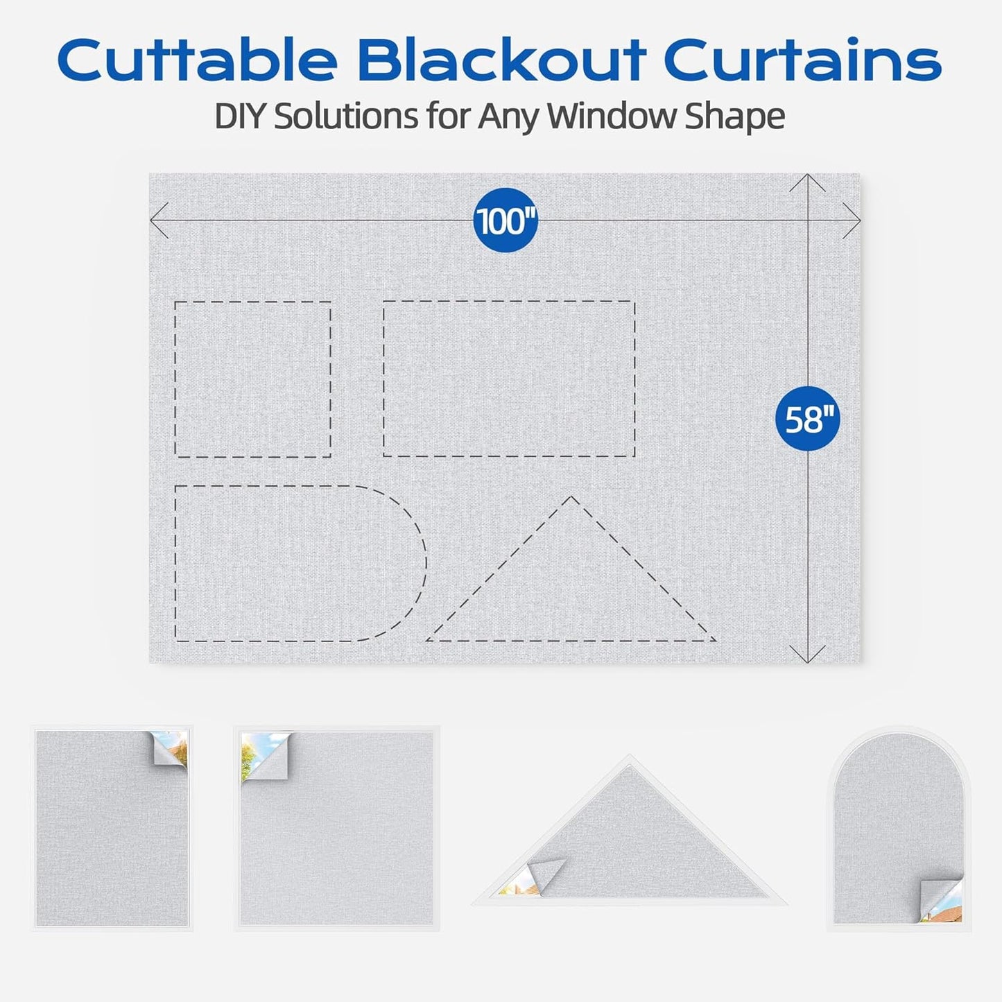 Blackout Curtains for Bedroom, 39" x 58" Portable Black Out Blinds with 20 Sets Hook & Loop Strips for 100% Blackout Window Film, Temporary Black-out Shades for Windows Cover Nursery Travel RV- Blacks
