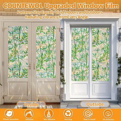 Countewol Window Privacy Film Stain Glass Window Film Rainbow Window Film Window clings Non-Adhesive Reusable Decorative for Room (Leaf Rainbow, 17.5 x 78.7 in)