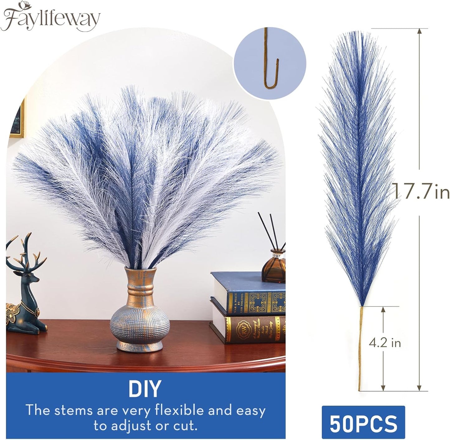50pcs Pampas Grass 17in for Living Room Decor, Blush Pink Pampas Grass Decor, Fluffy Pink Flowers for Home Birthday Bathroom Baby Shower Wall Bow Decor(Blush & Cream & Pink)