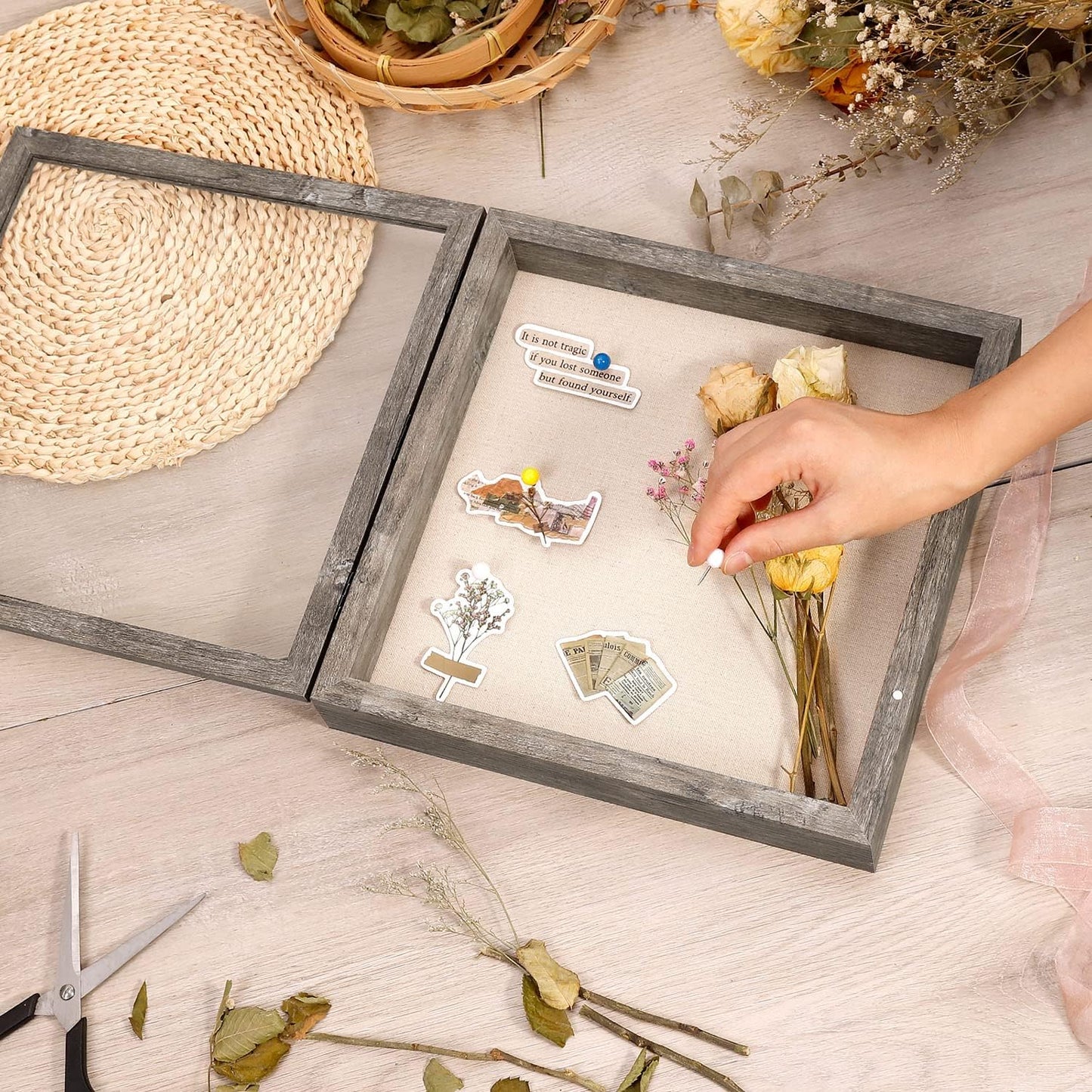 Califortree 8x10 Shadow Box Frame with Linen Back - Sturdy Rustic Memory Display Case of Flower, Pictures, Medals and More, White