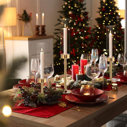 Gold Hurricane Candle Holders Set of 6, Tall Metal Windproof Glass Taper Candle Holder for Candlestick, Candle Sticks Decor, Table Centerpieces for Wedding, Candlelit Dinner Party Fireplace Decoration