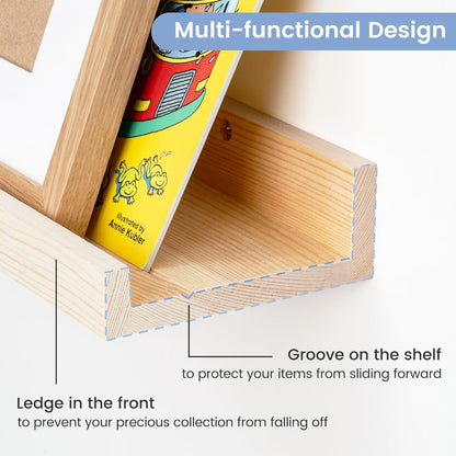 FLYJOE Picture Ledge Shelf, Floating Shelves Set of 2, Solid Pine Wood 55'' Long Large Nursery Book Shelves for Toys Storage, Kids Bookshelf for Living Room Bedroom Decor Books Photo Frames, Walnut