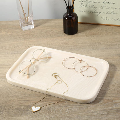 Koville Romano Travertine Tray, 12"x8" Natural Stone Vanity Tray for Countertop Bathroom Kitchen Dresser, Decorative Marble Catchall Trays for Perfume Jewelry, Rectangular Serving Tray(Beige)