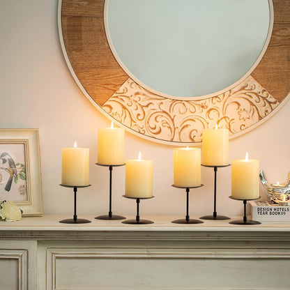 Pillar Candle Holders Candelabra Gold - Set of 12 Bulk Candle Stand Iron Plate Minimalism Modern Home Mantel Dinning Table Decorations Centerpiece for Wedding, Party, Housewarming, Events