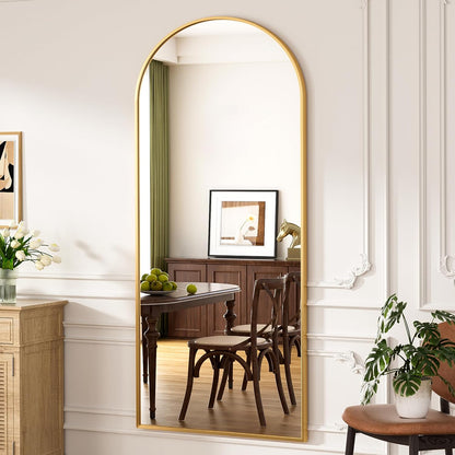 Mirror Full Length, 71"x26" Arched Full Length Mirror, Arch Mirror with Stand, Large Standing Mirrors, Oversized Full Body Mirrors with Aluminum Frame for Bedroom, Living Room (White)