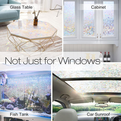 rabbitgoo Window Privacy Film Rainbow Film Decorative Window Sticker, 3D Static Stained Glass Cling Tint for Home Heat Control Non-Adhesive, 17.5 x 78.7 inches