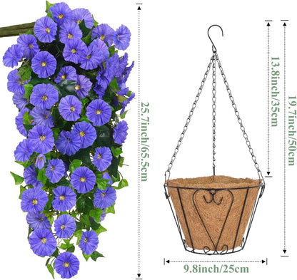 Waipfaru Artificial Hanging Baskets with Flowers, Fake Hanging Plants Outdoors, Urn Fillers for Outside Summer Decor (Fuchsia)
