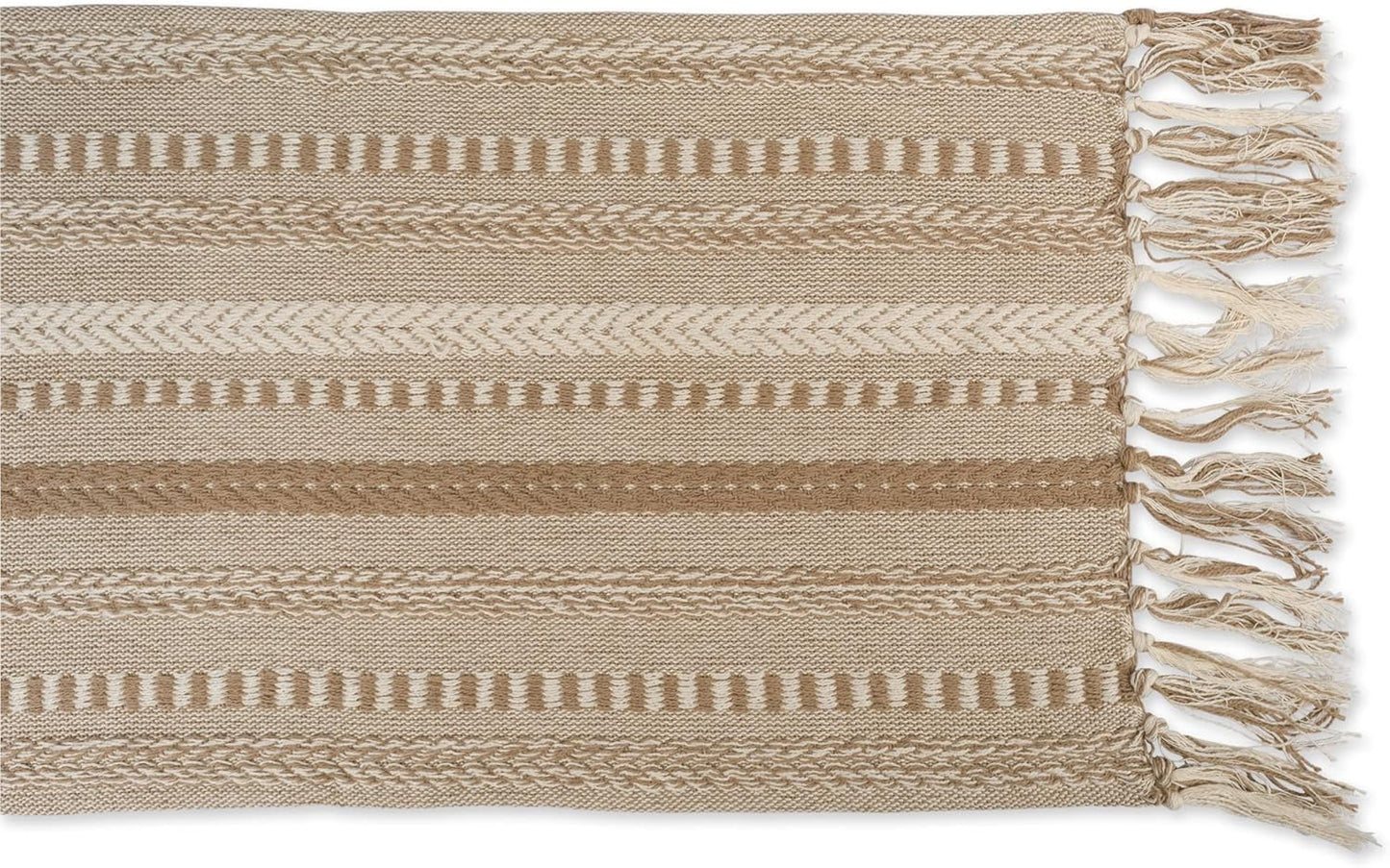 DII Farmhouse Braided Stripe Table Runner Collection, 15x72 (15x77, Fringe Included), Black