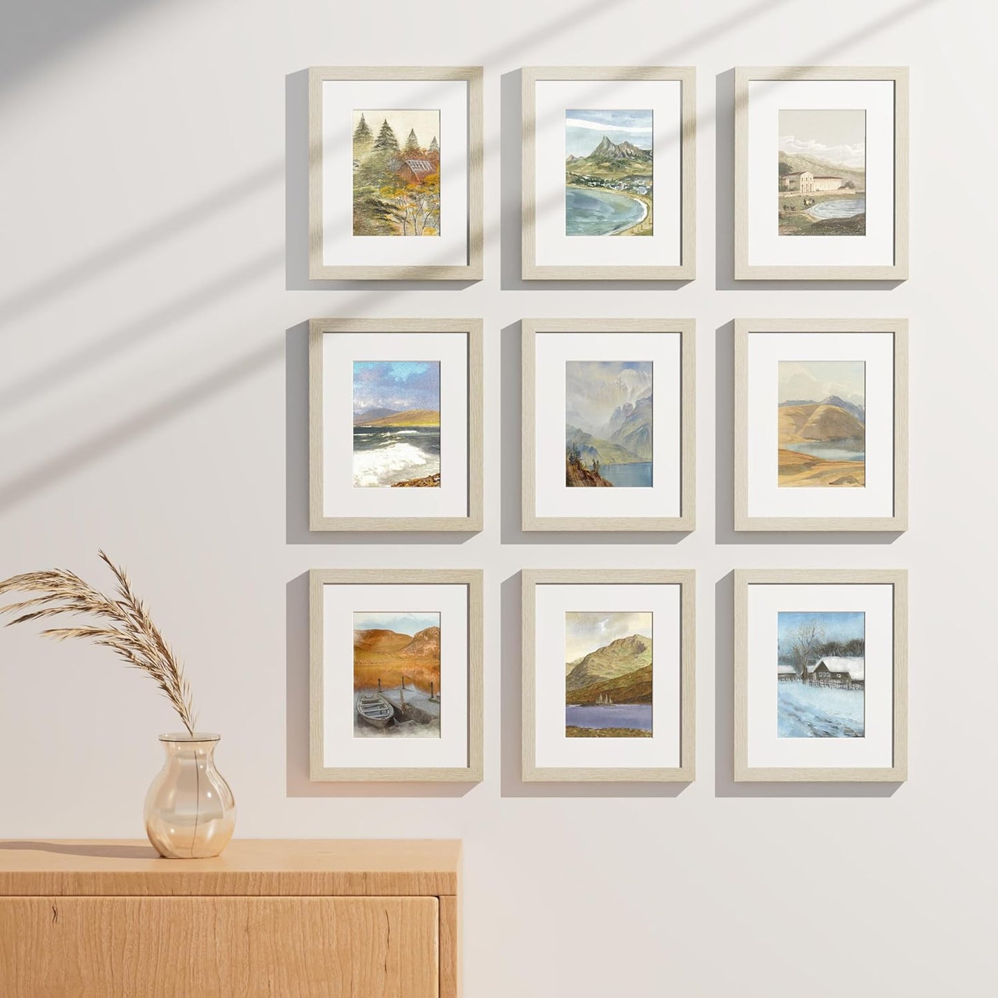 Vittanly 8x10 Picture Frames Set of 9, Shatter Resistant Plexiglass, Display 5x7 Pictures with Mat or 8x10 without Mat, Photo Frames for Wall or Tabletop, Engineered Wood, Black - Colors A