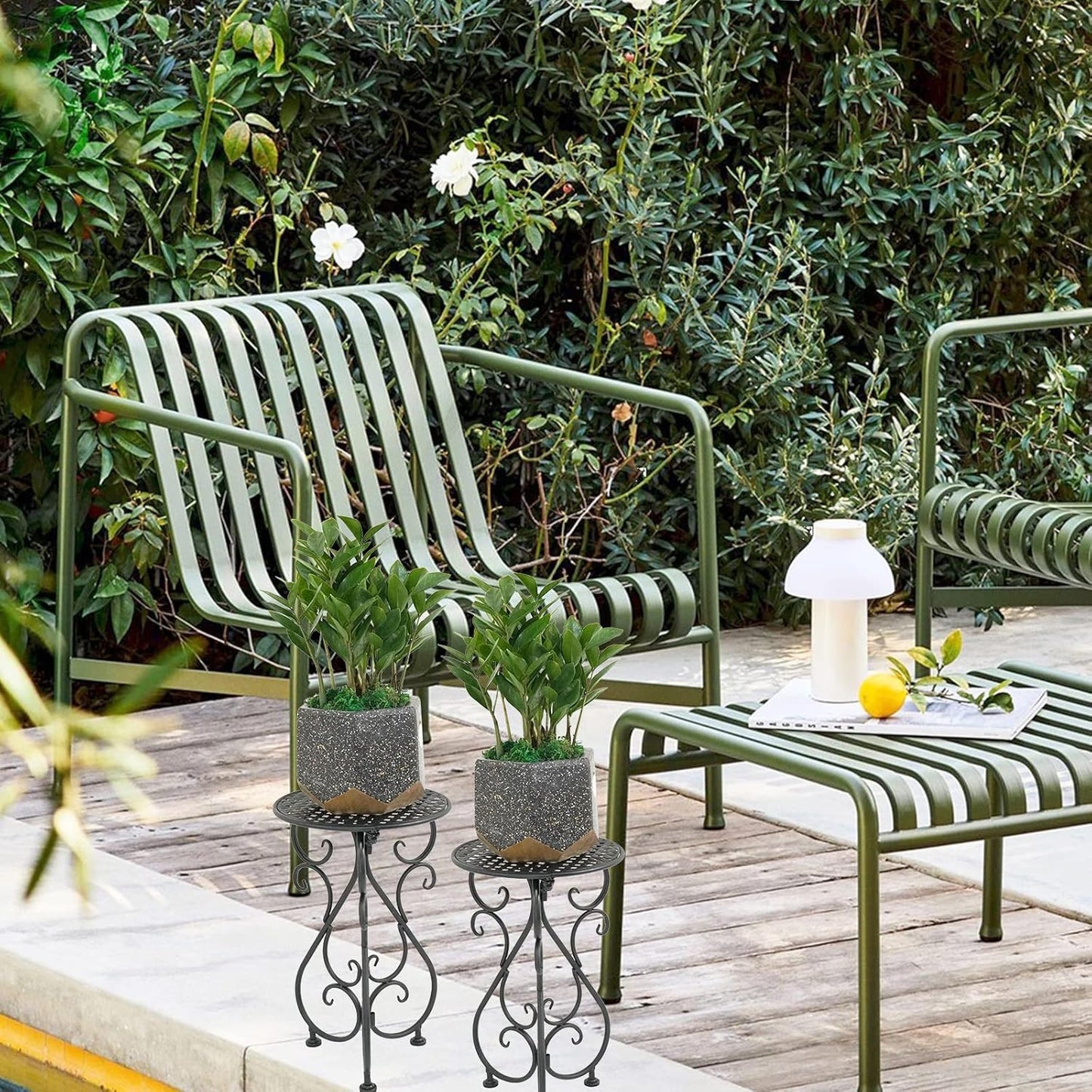 NAKUPE Plant Stand Indoor & Outdoor Flower Pot Stand 17" Tall Metal Plant Table,Single Planter Holder for Patio, Porch, Corner, Garden Decor, Balcony, Black(1 Pack)